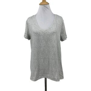 Eddie Bauer Sleepwear V Neck Tee Womens S Small Gray Short Sleeve Stretch Shirt
